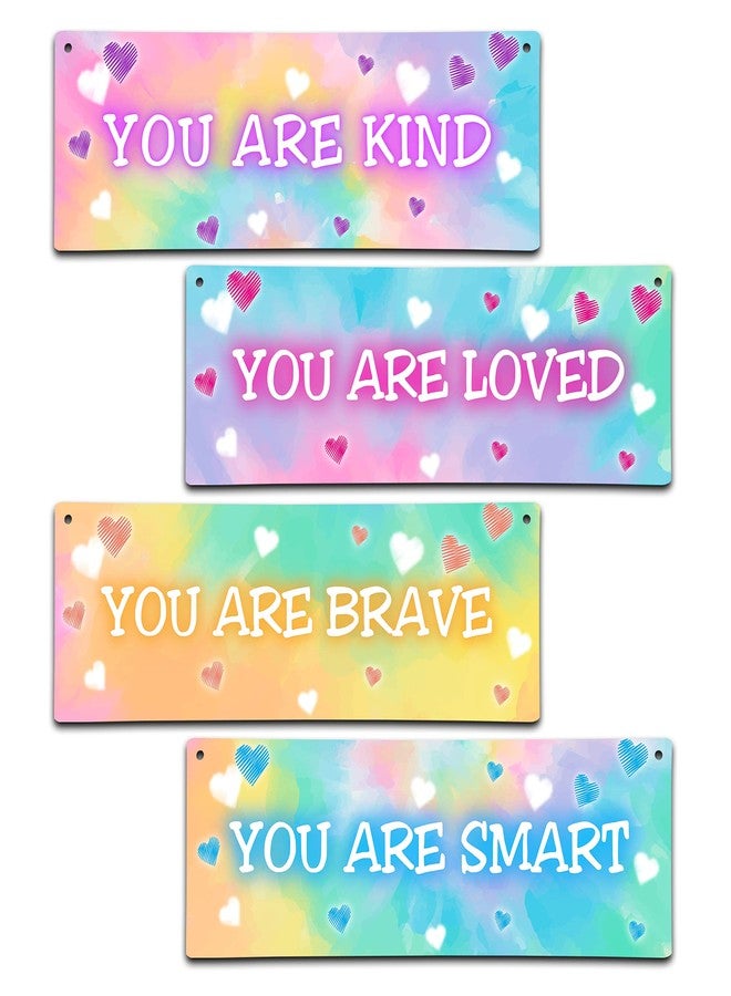 ISOVF 4 Pieces Tie Dye Decor Kids Room Wall Decor Wooden Sign - Motivational Wall Art For Kids Room Nursery Playroom Classroom - You Are Loved Brave Kind Smart(Sign-04) - Image 1